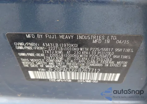 2015 Subaru Xv Crosstrek 2.0I Premium из США, поврежденный, VIN JF2GPACC6F8267712